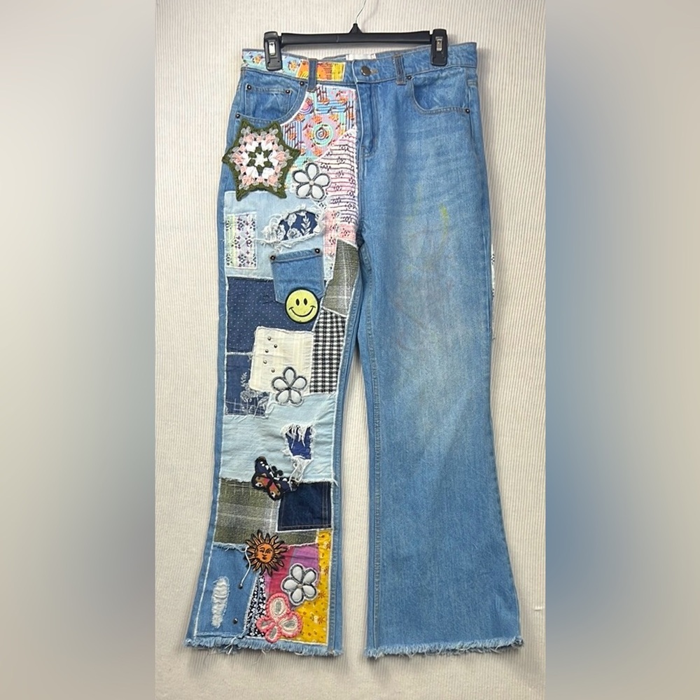 BDG Urban Outfitters Size 29 Patchwork High Rise Flare Jeans Boho Hippie - Picture 3 of 16